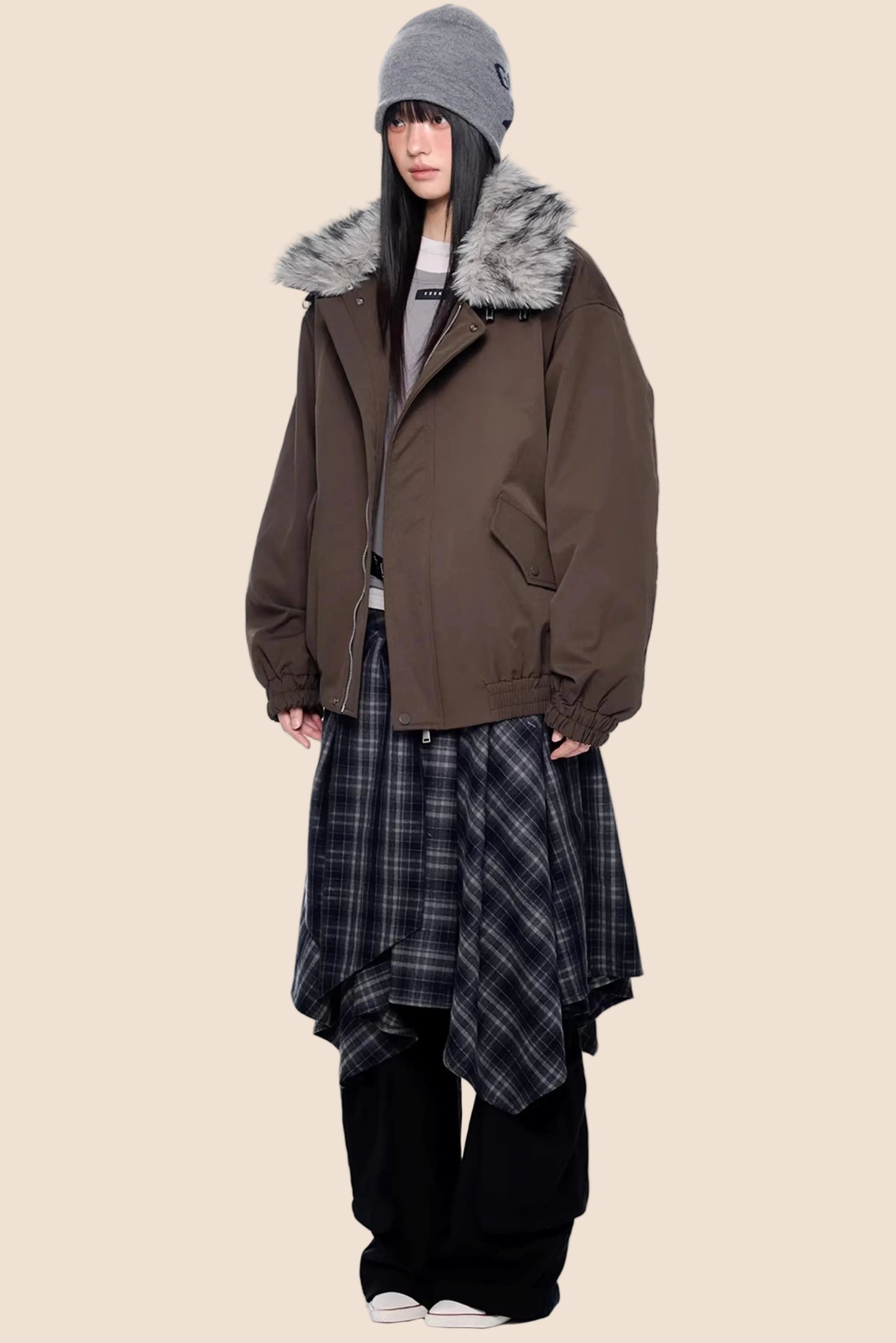 Large Fur Collar Parka Coat