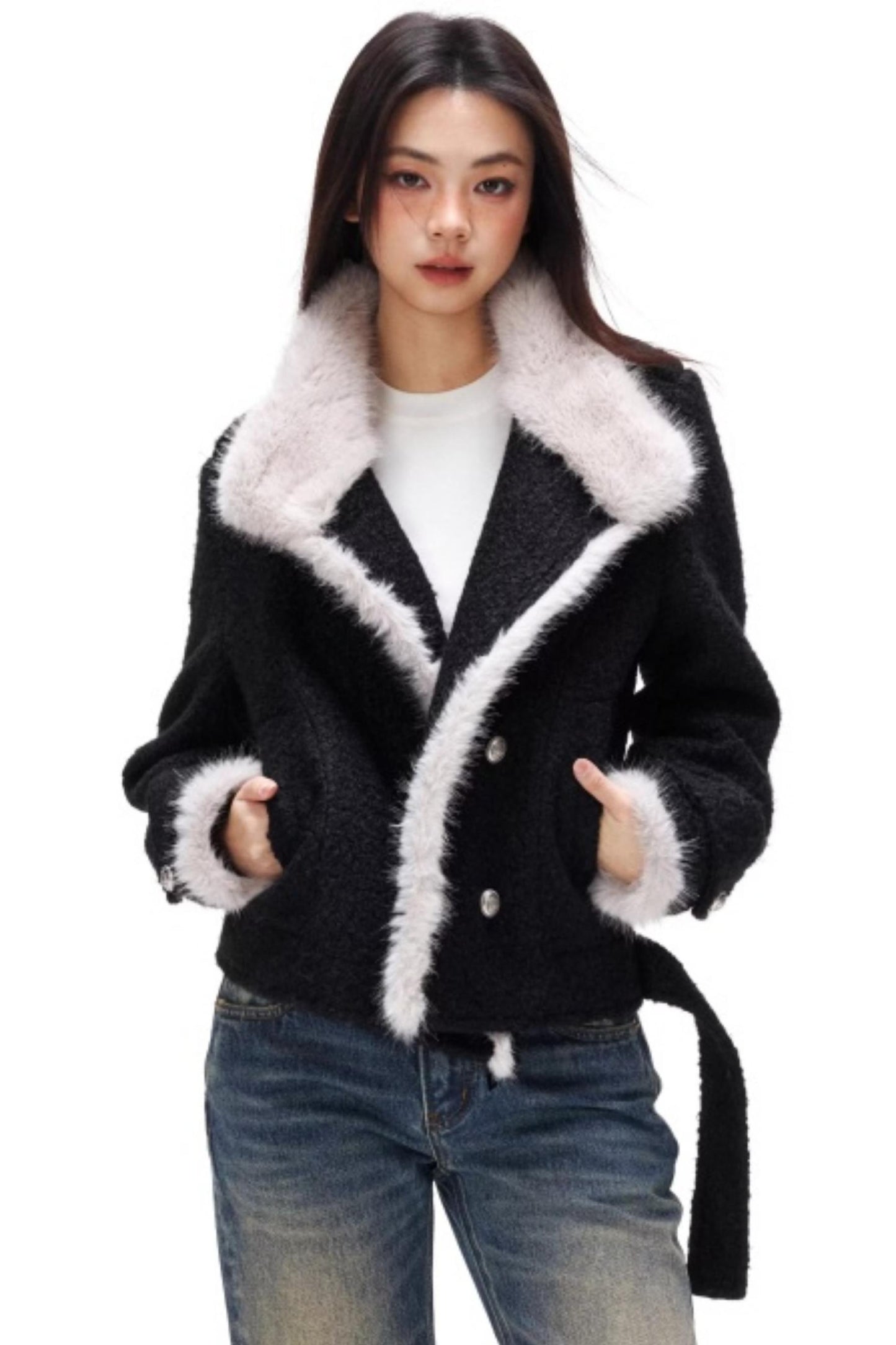Retro Plush Patchwork Woolen Coat