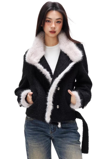Retro Plush Patchwork Woolen Coat