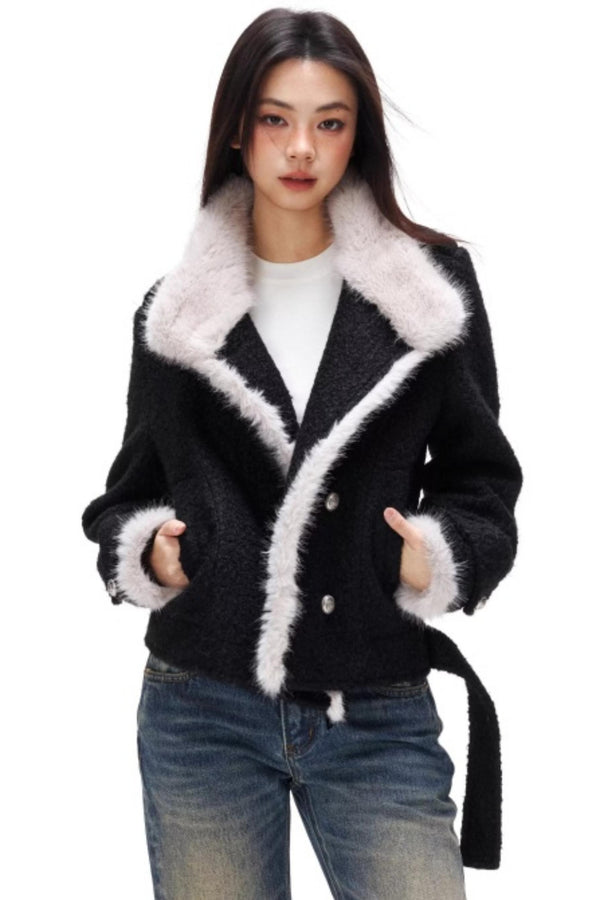 Retro Plush Patchwork Woolen Coat