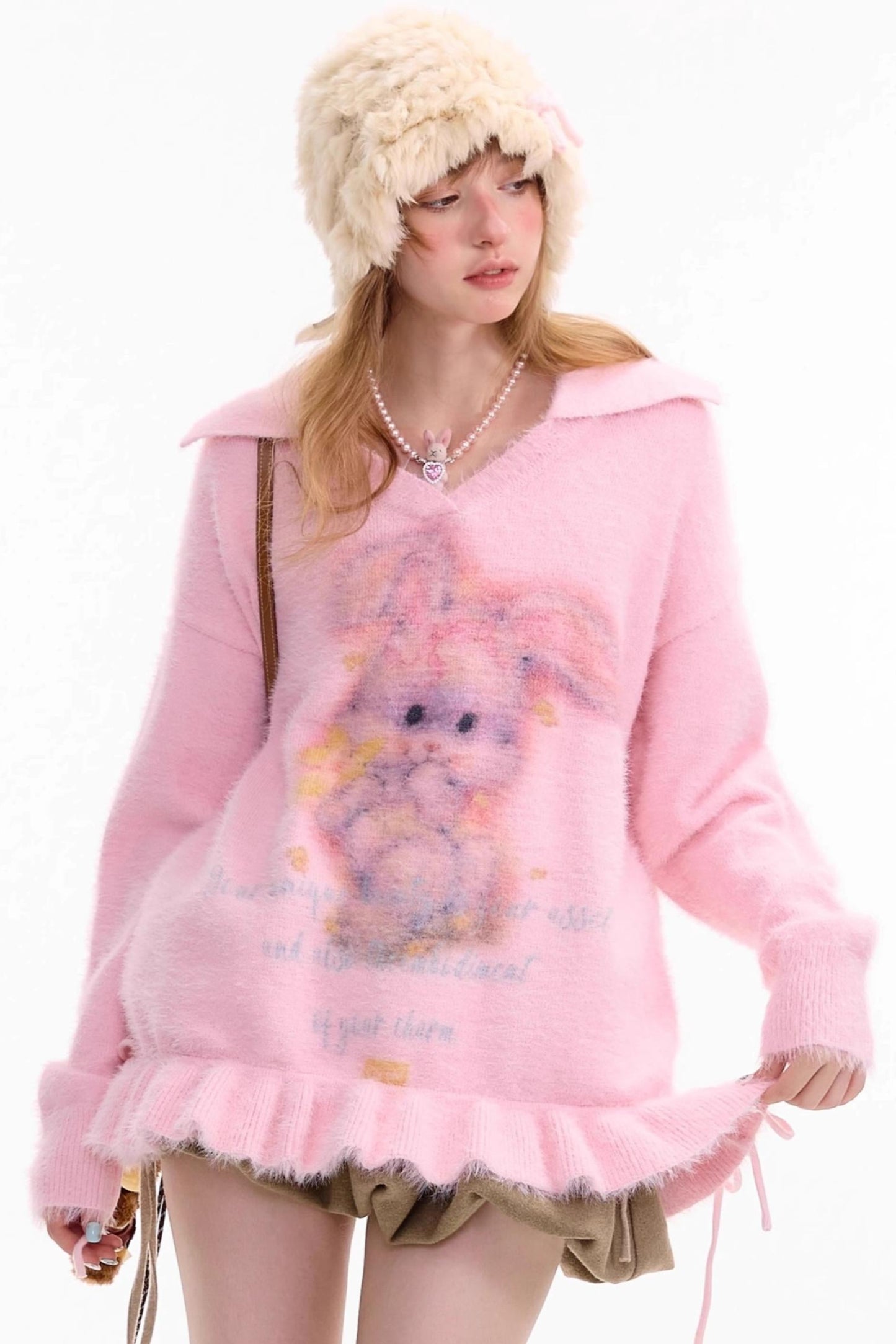 Pleated Hem Drawstring Sweater