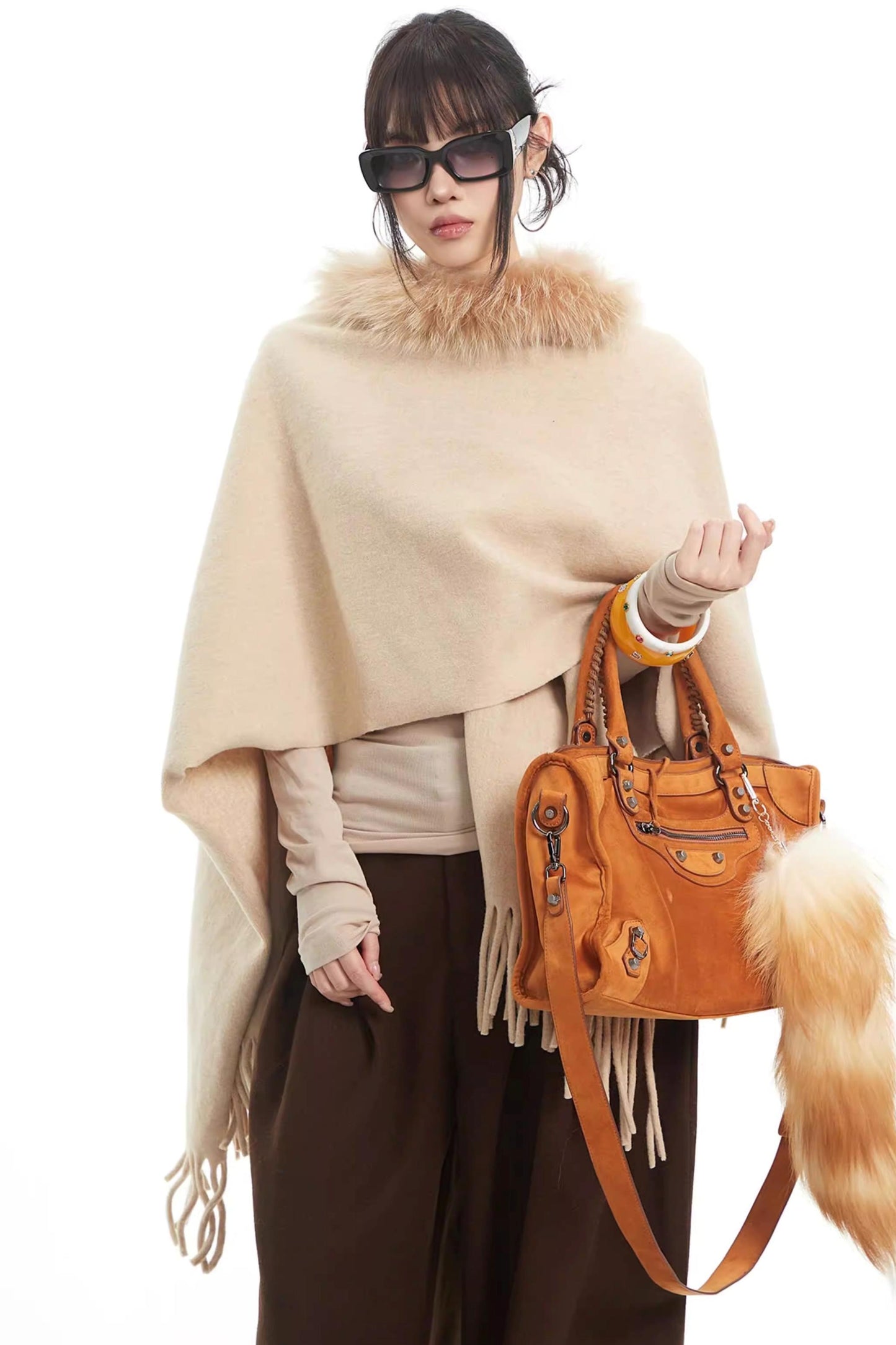 Khaki Fur Collar Knit Vest