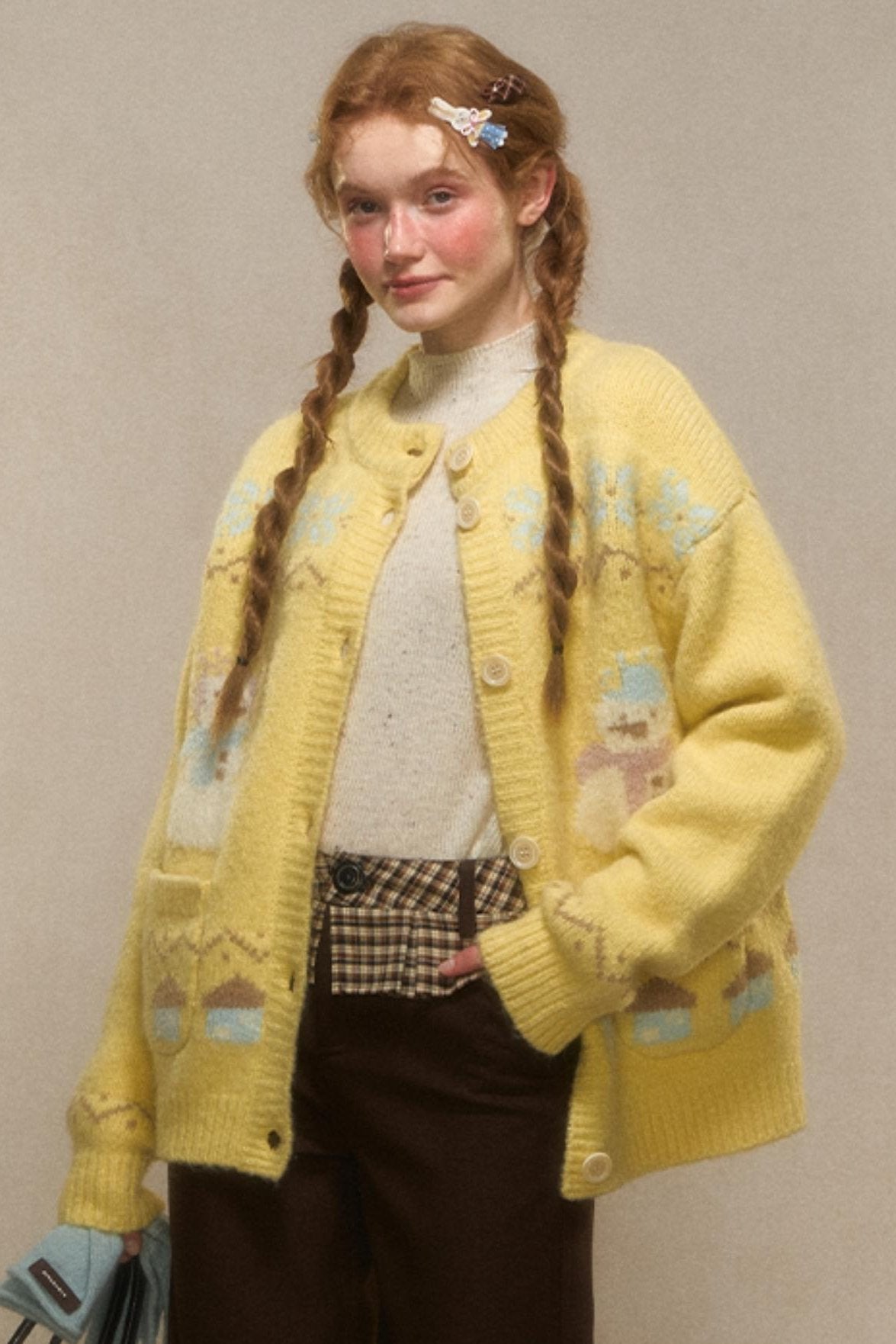 Vintage Snowman Jacquard Knit Cardigan