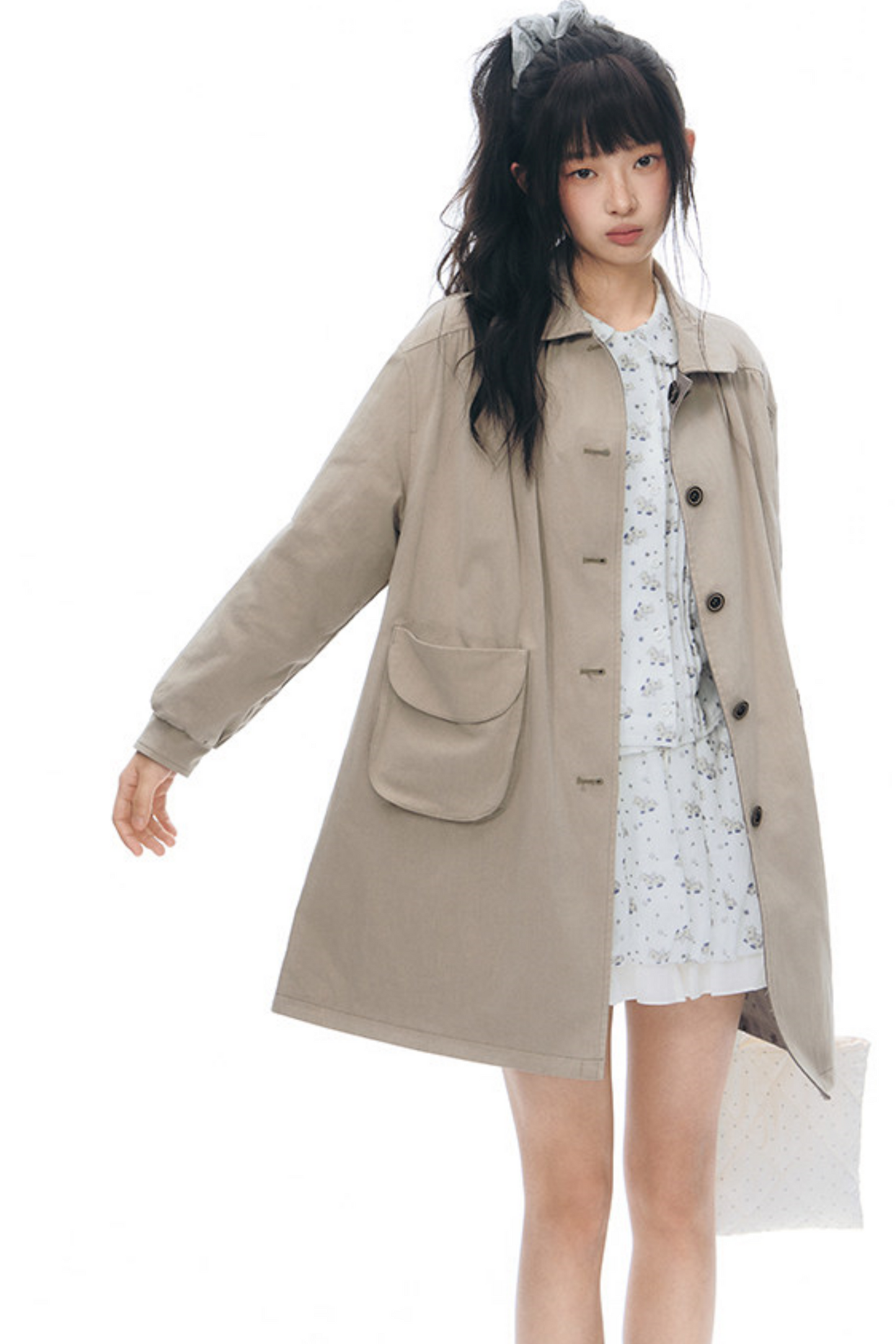 Double-Sided Doll Collar Trench Coat