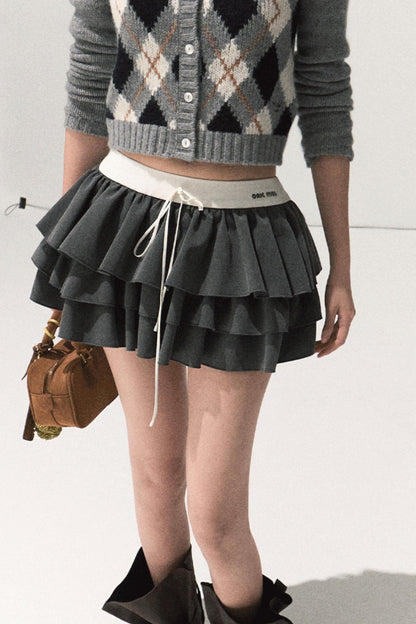 Shrine Plaid Woolen Cake A-Line Skirt