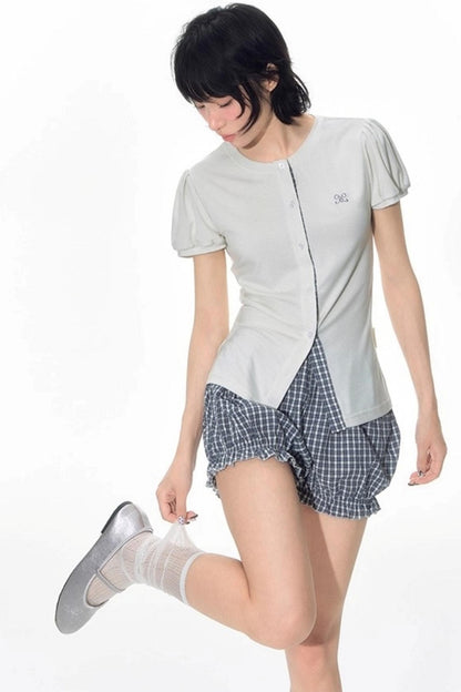Original Slim Short Sleeve  Plaid Panelled Skirt Set-Up