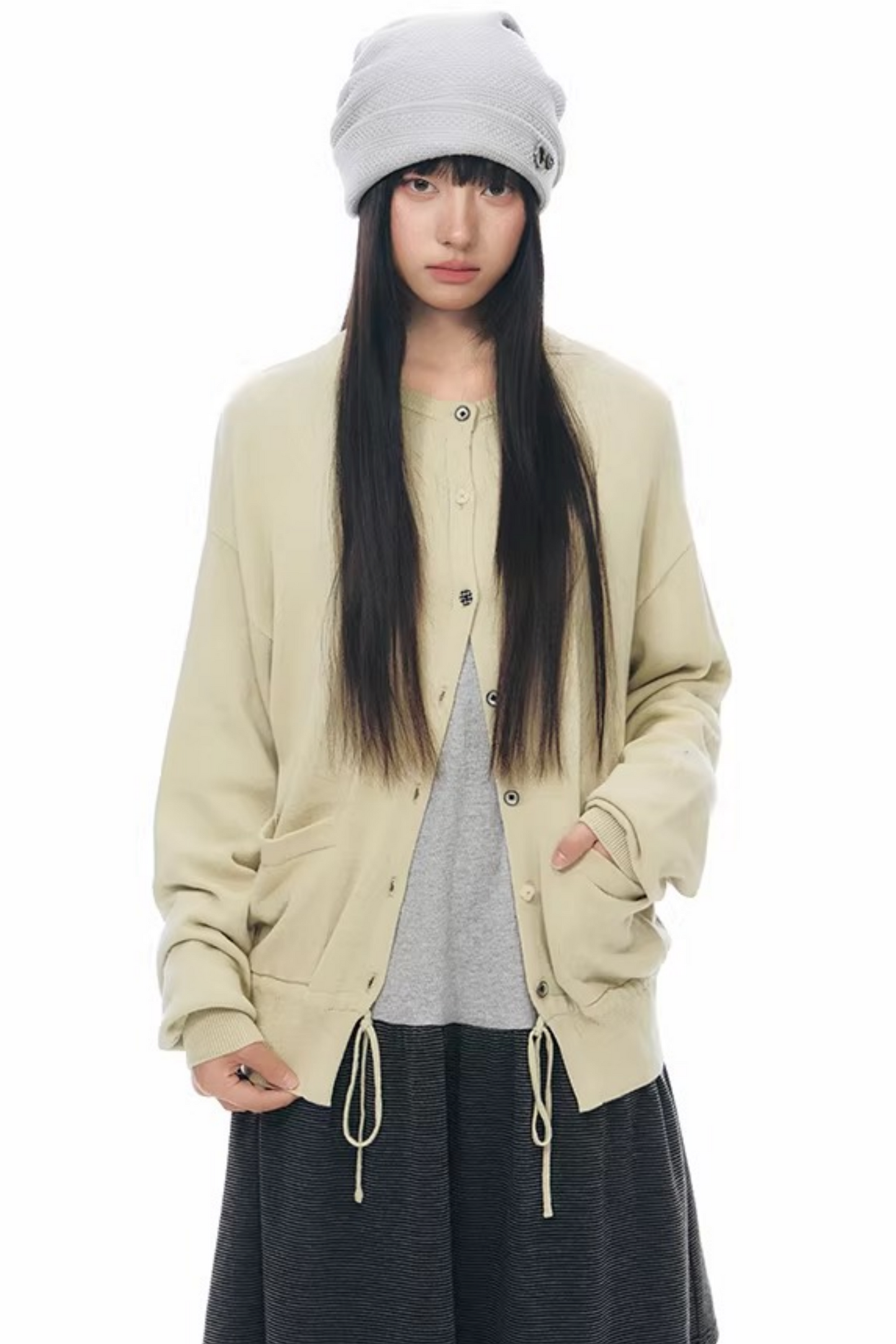 와플 니트 버튼 모자