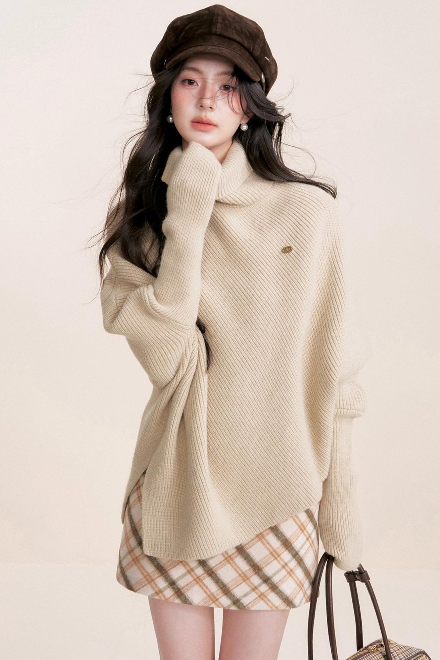 Oatmeal Asymmetrical Cape Sweater