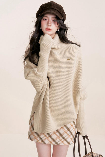 Oatmeal Asymmetrical Cape Sweater
