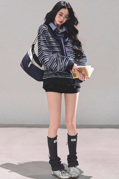 Striped Polo Collar Top