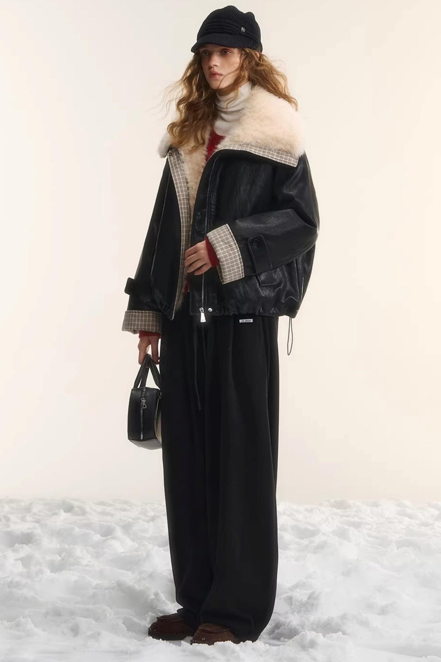 Velvet-Feel Curved-Leg Pants