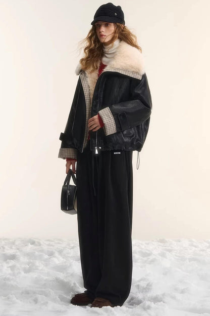 Velvet-Feel Curved-Leg Pants