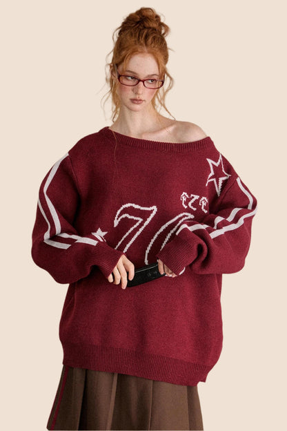 Retro Loose Slant Shoulder Knit Sweater