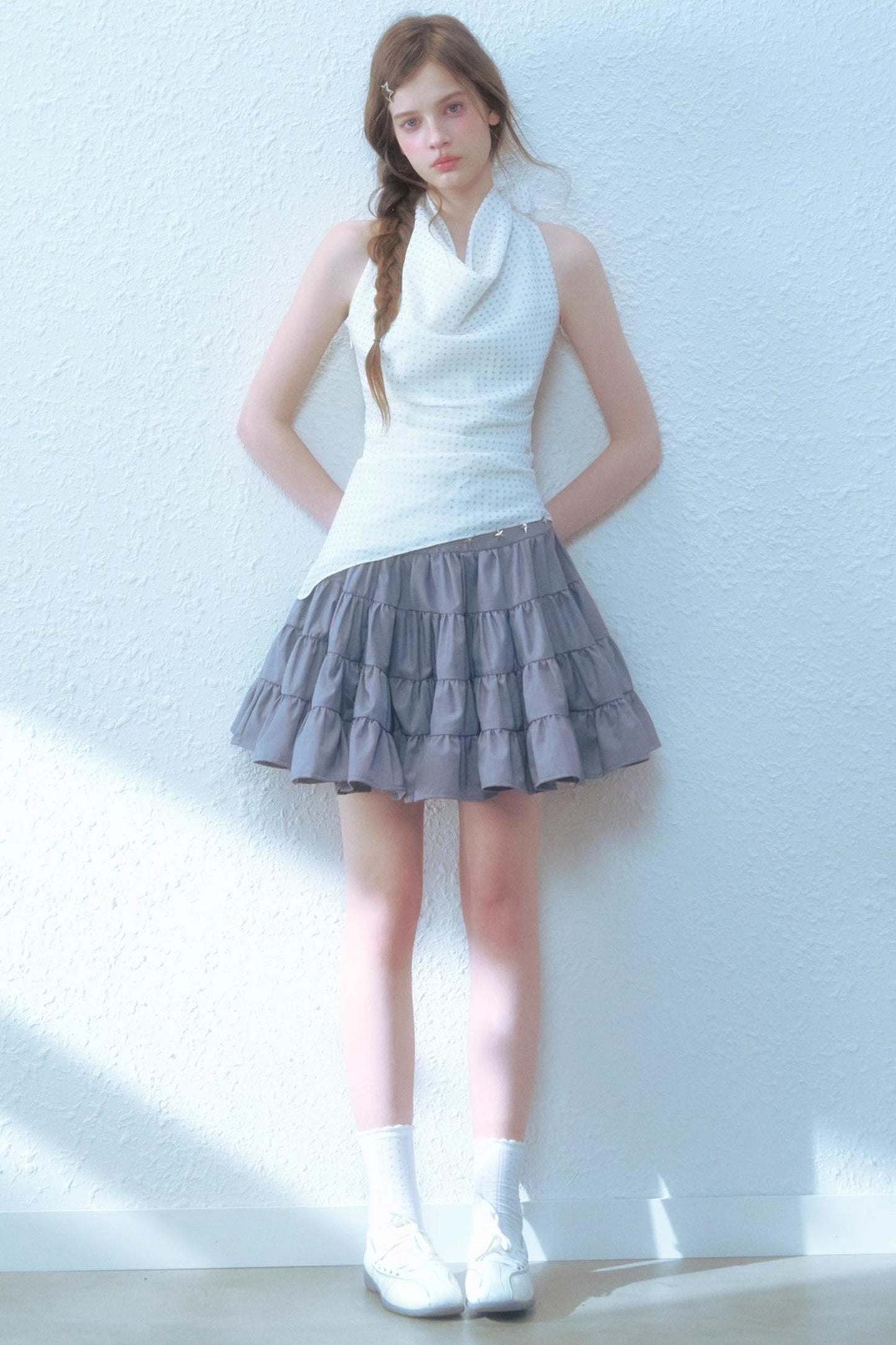 Beige Blue Swing Top