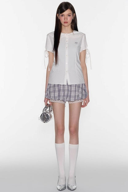 Navy Lace Collar Top & Skirt Set-Up