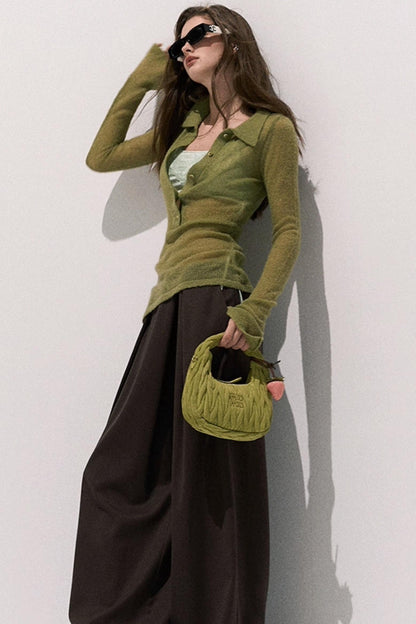 V-Neck Long Sleeve Wool Knit Top