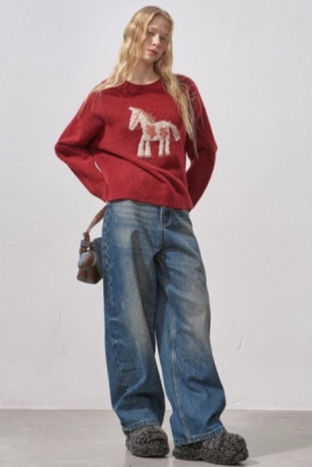 Floral Pony Festive Sweater