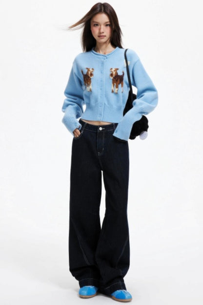 Puppy Jacquard Cropped Cardigan