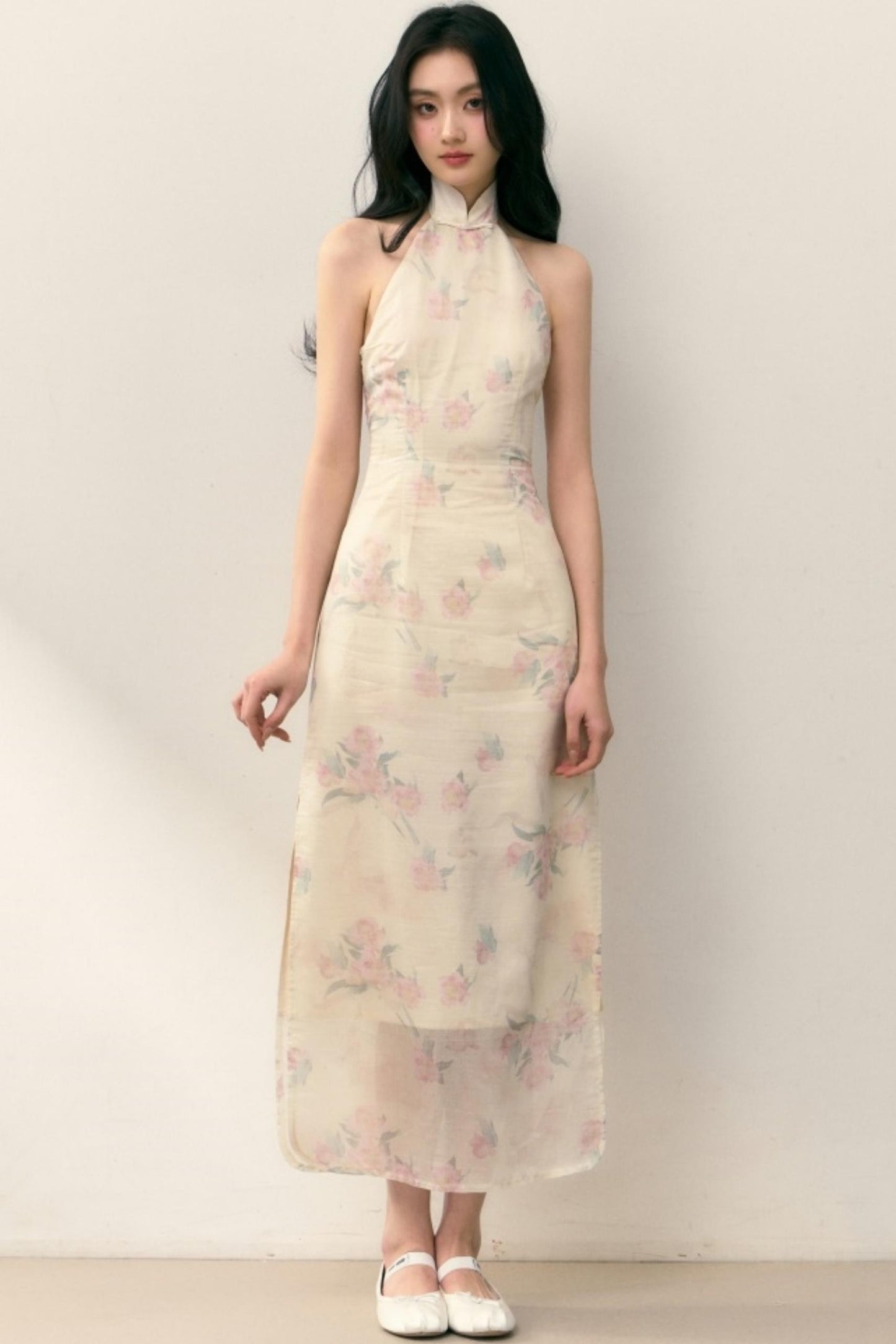 Pastel Lotus Neck-Tie Oriental Dress