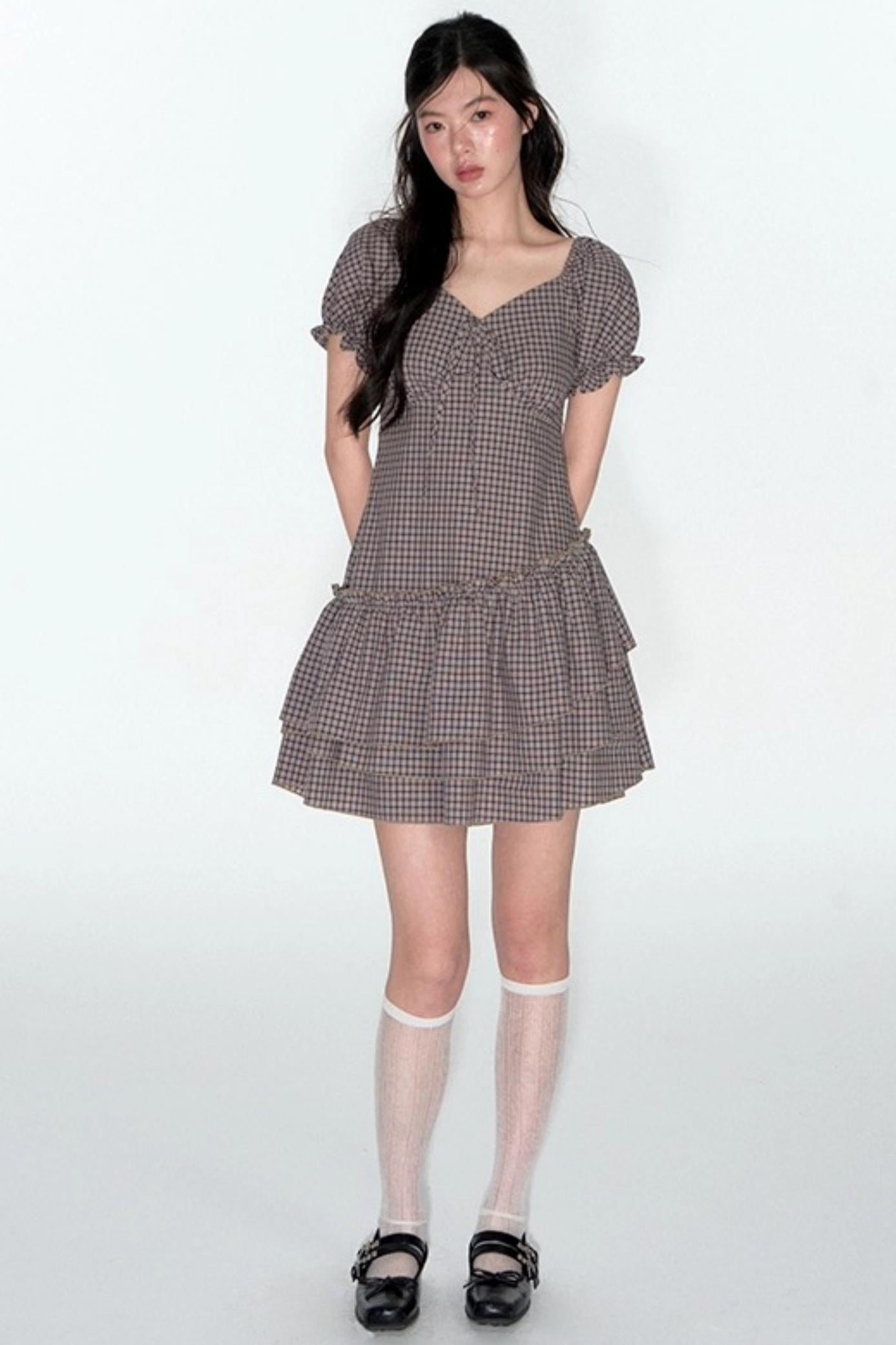 Nap Check Beveled V-Neck Cinched Waist Dress