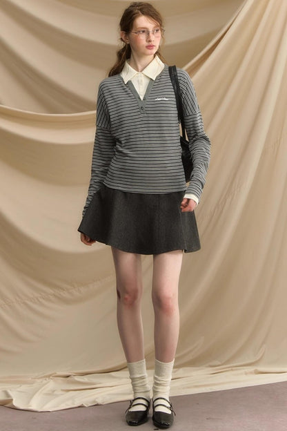 High Waist Gray  A-Line Skirt