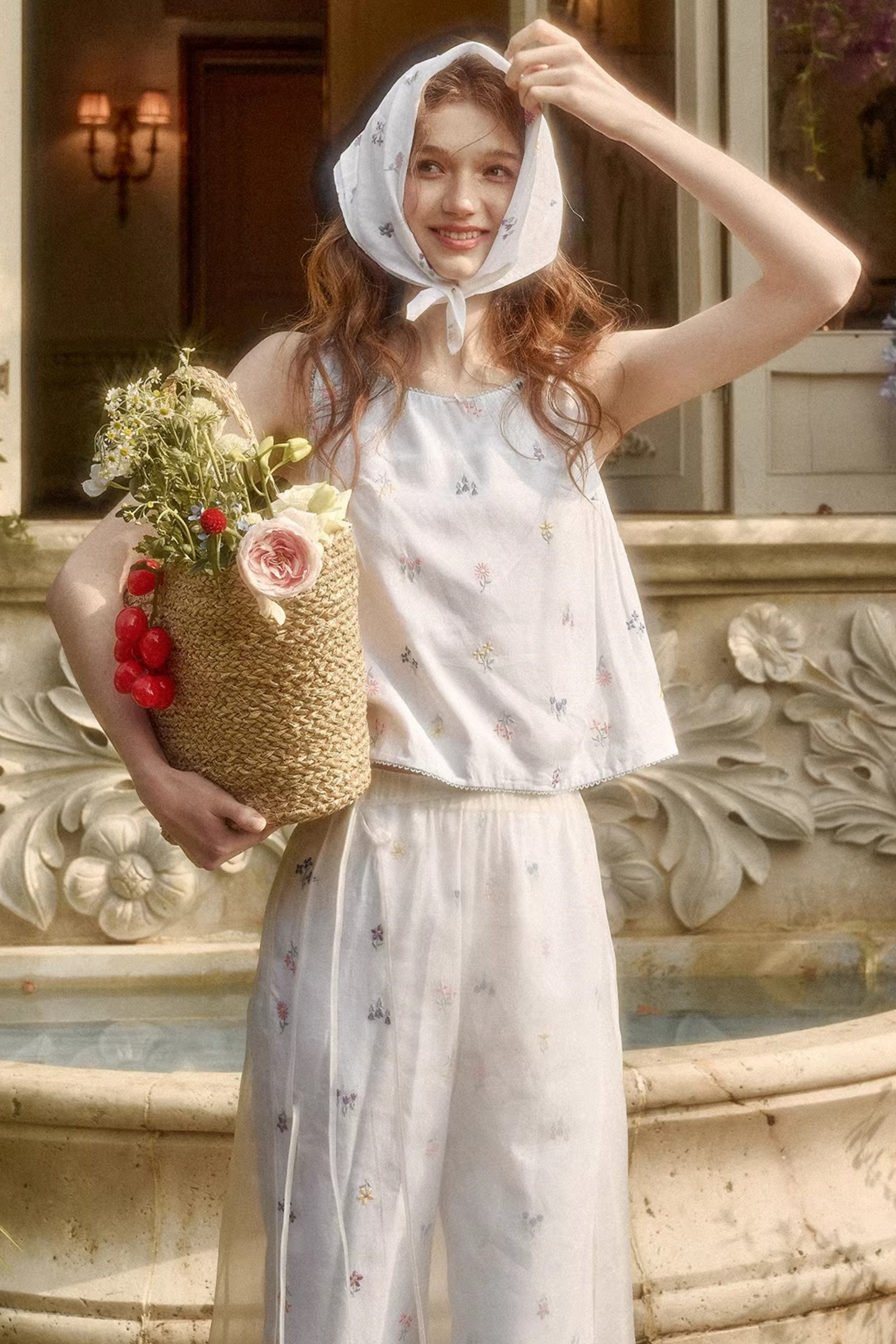 Linen Embroidered Blouse Set-Up