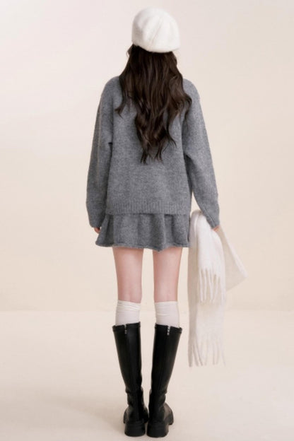 Winter Gray Knitted Cardigan Set-Up