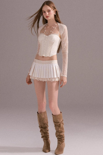 Hot Luxury Cropped Corset Two-Piece Lace Set-Up