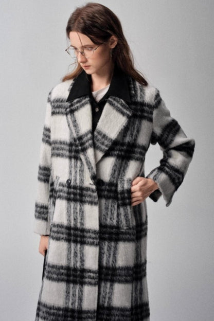 Black & White Plaid High-End Woolen Coat