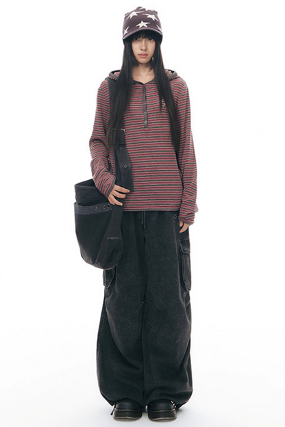 Striped Hooded Color-Block Top