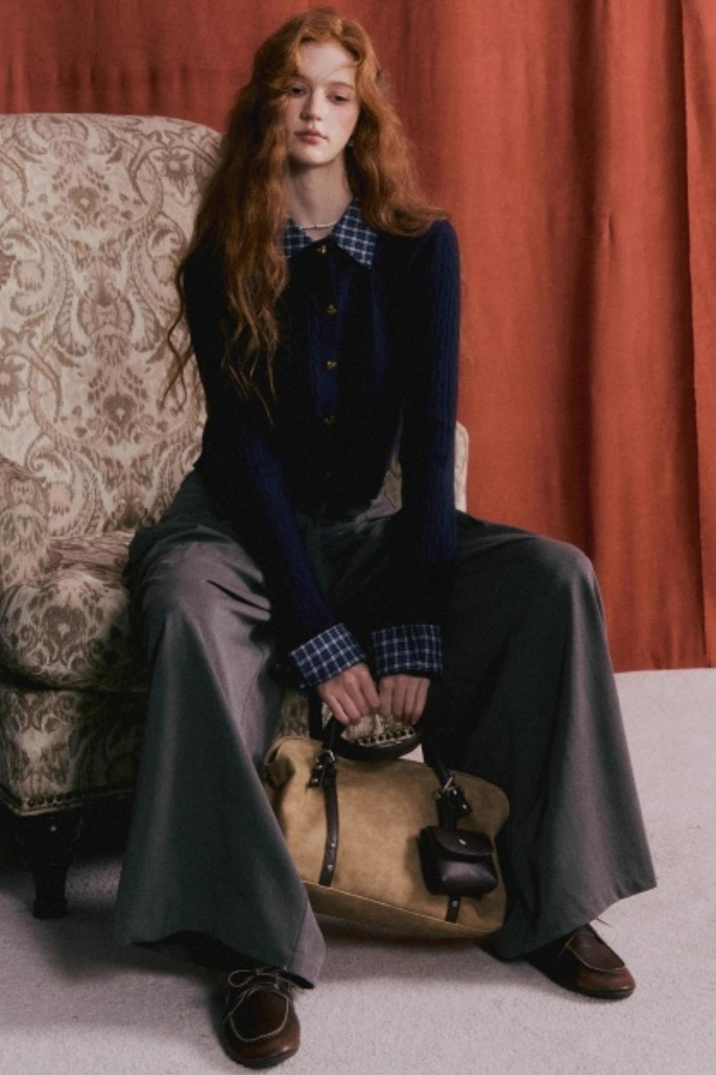 Wool Blend Plaid Knit Top