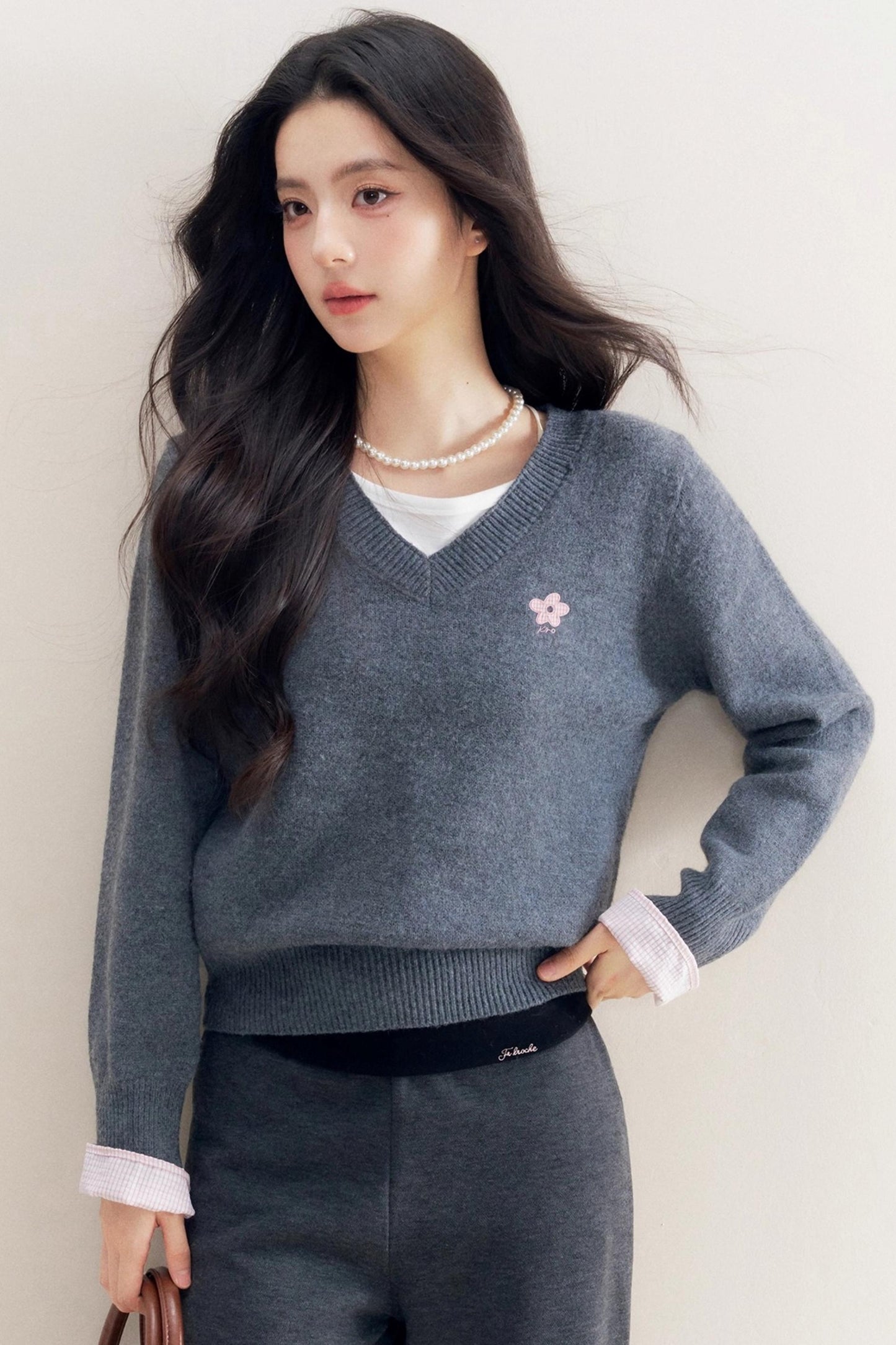 Romantic Check Wool-Blend V-Neck Sweater