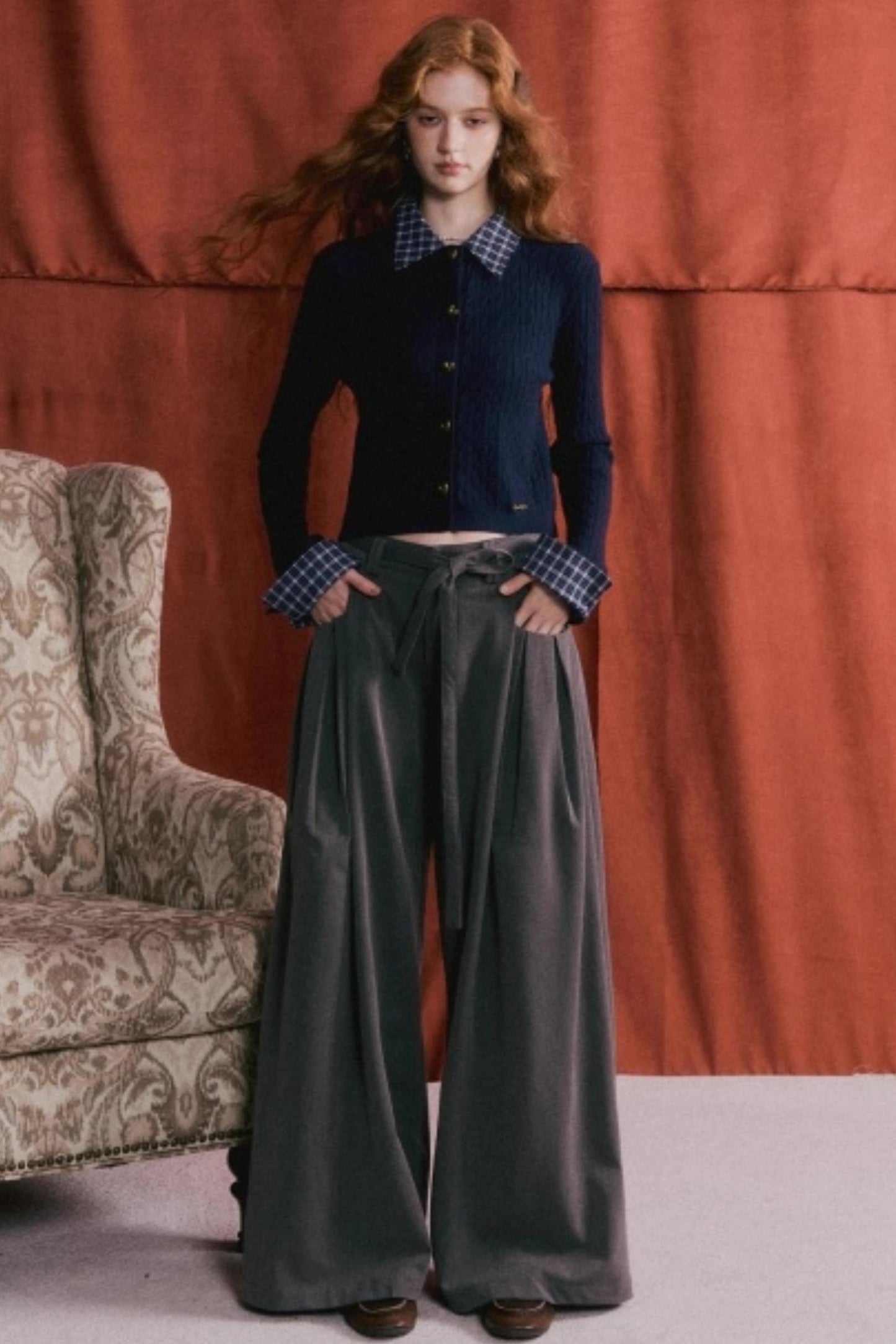 Pleated Retro Wide-Leg Pants