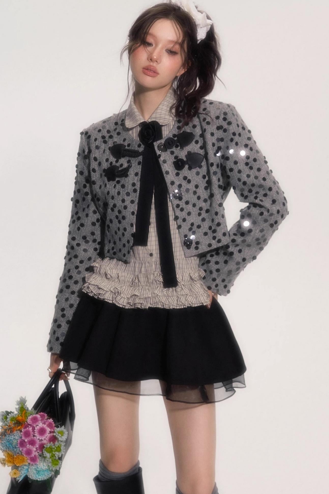 Flower Hem Shirt With Tie Set-Up