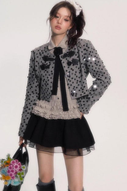 Flower Hem Shirt With Tie Set-Up