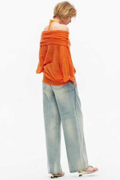 One-Shoulder Hollow Knit Sweater