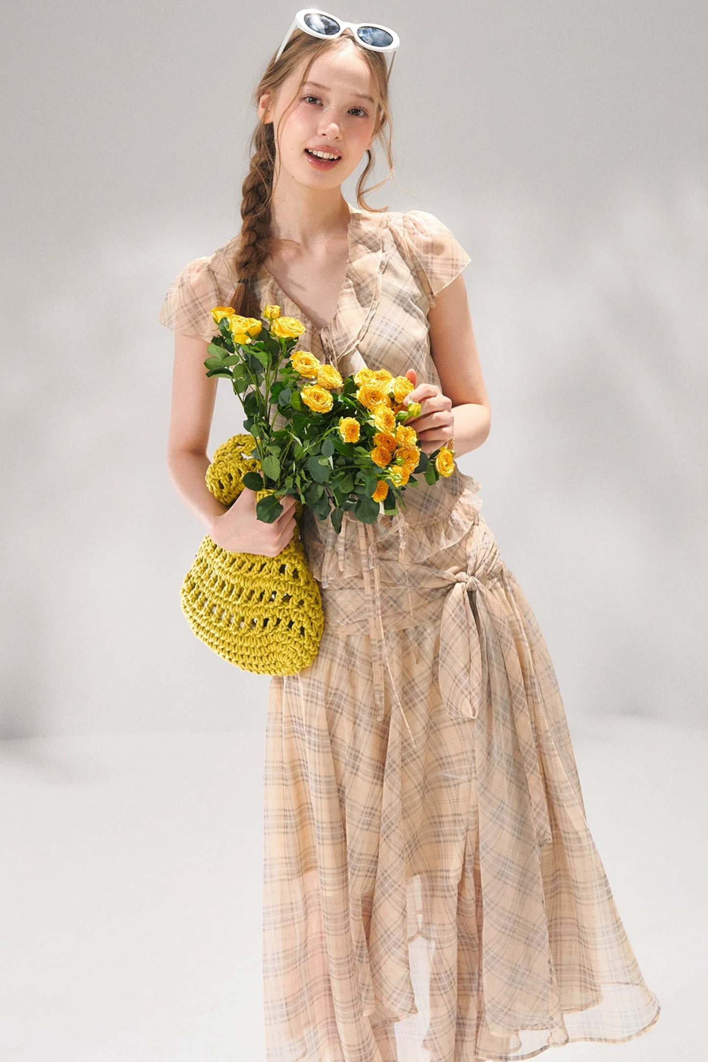 Completo a Due Pezzi Retro a Quadri in Chiffon