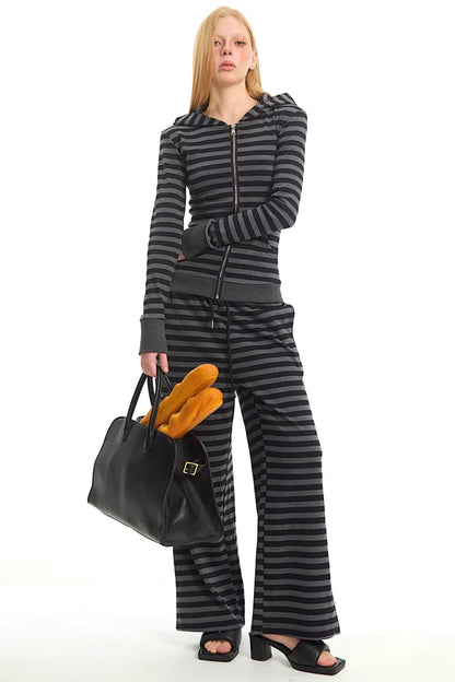 Retro Striped Hooded Top Set-Up