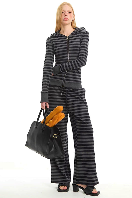 Retro Striped Hooded Top Set-Up