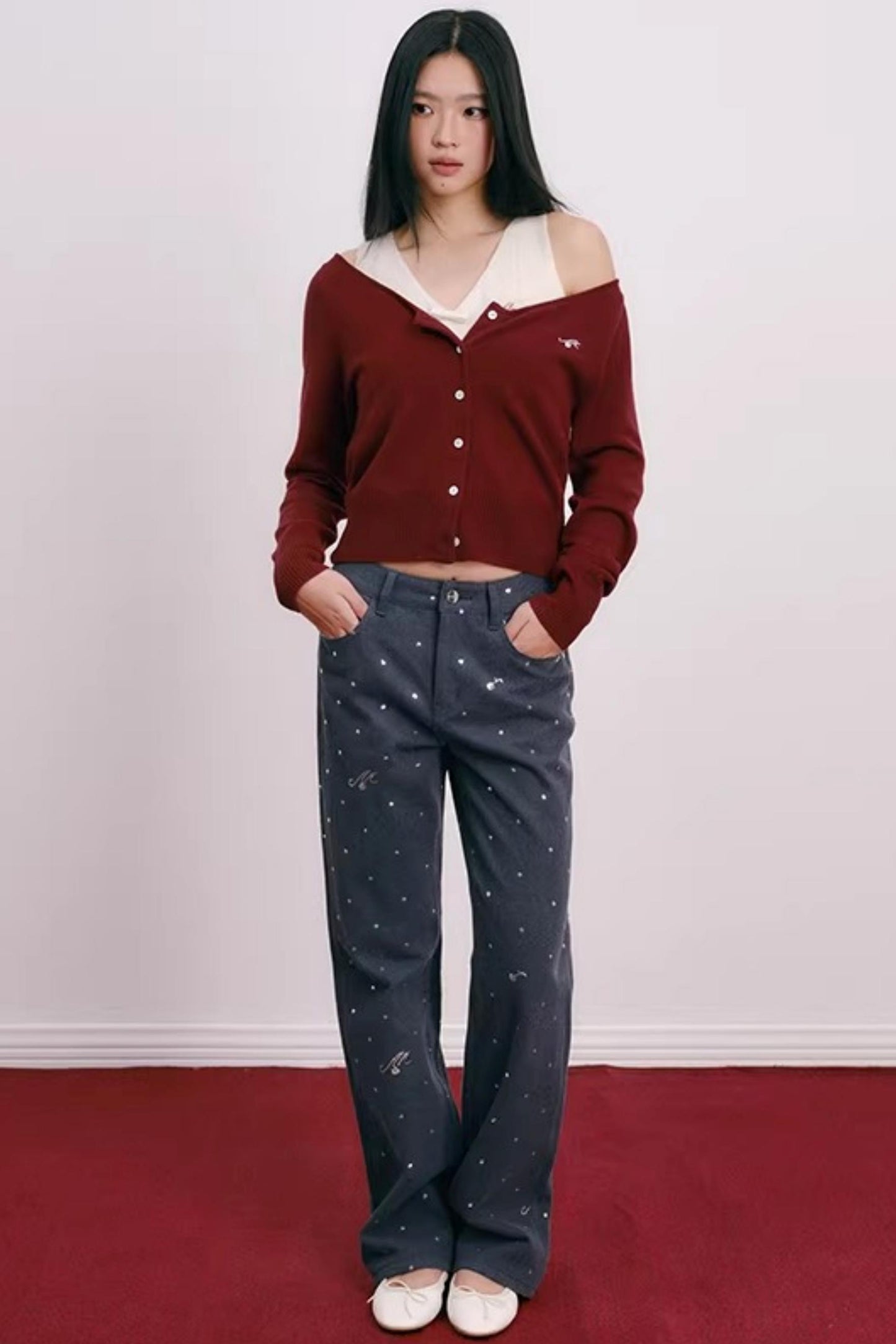 Color-Blocked Velvet Knit Cardigan