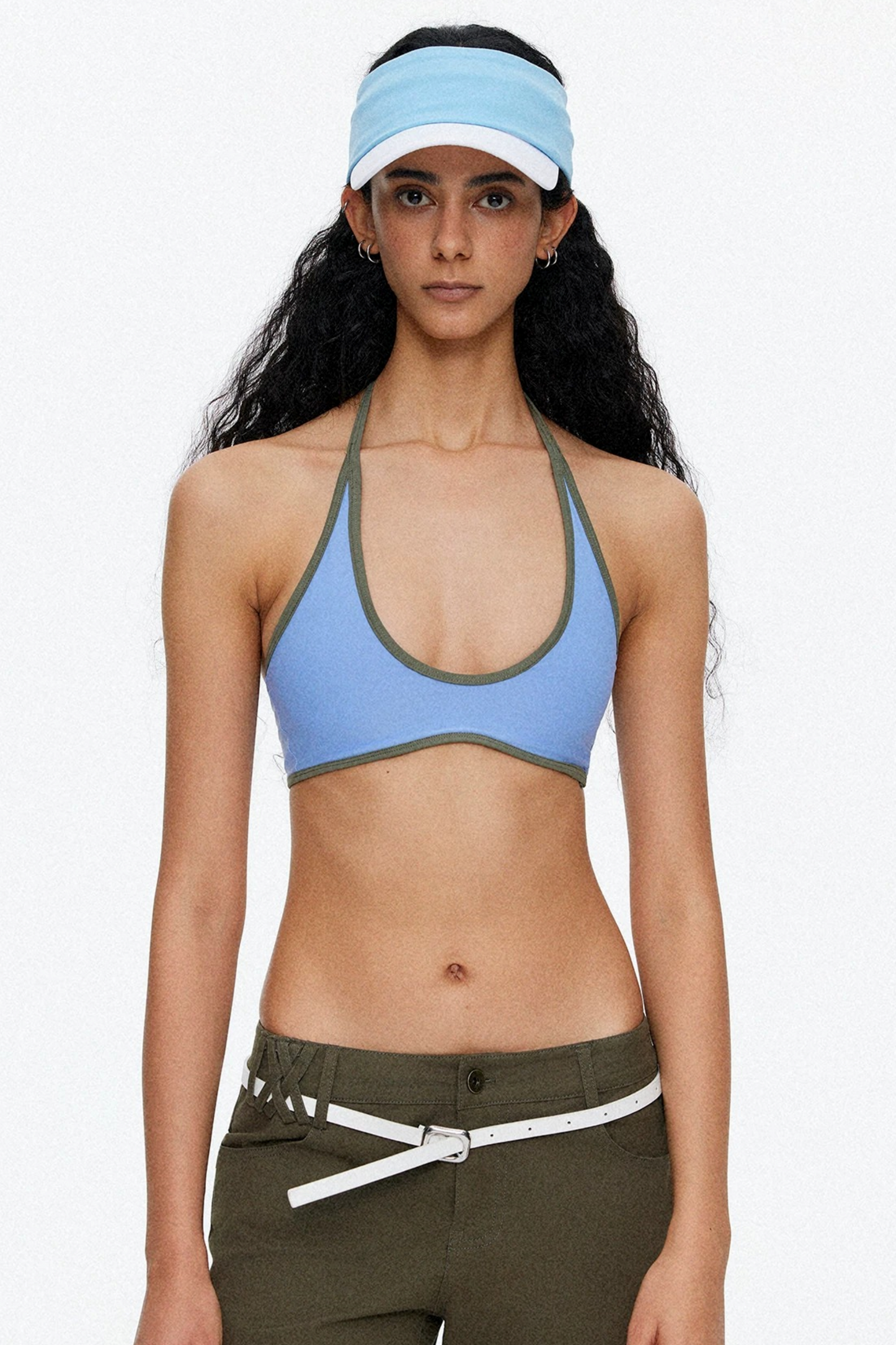Lace-Up Striped Halter Bikini