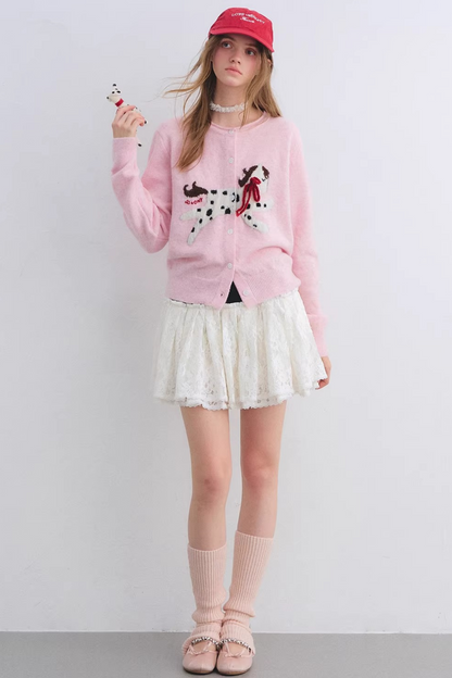 Jacquard Bow Wool Cardigan