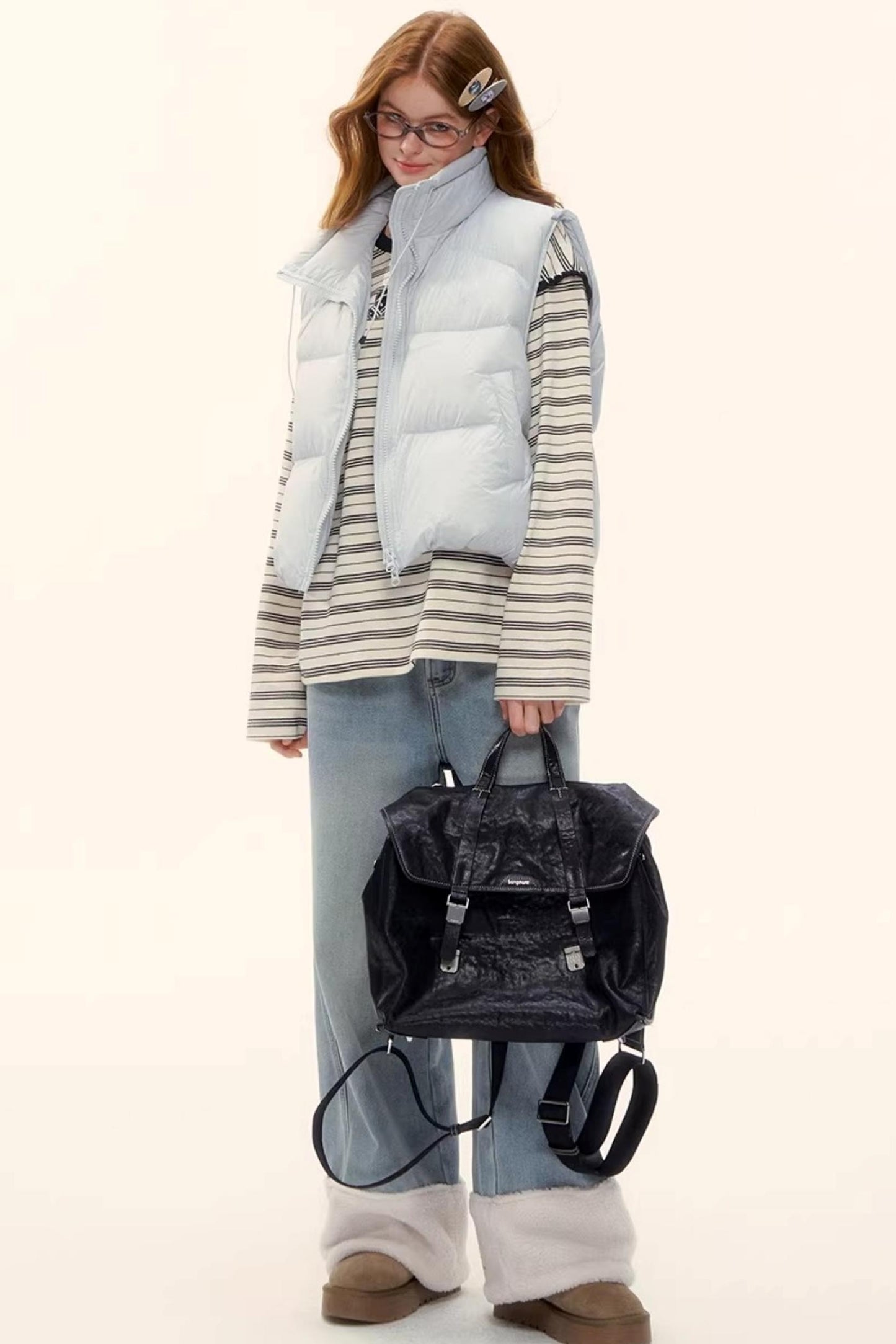 Fleece-Lined Wool Spliced Jeans