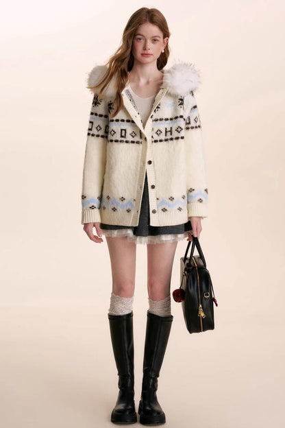 Fair Isle Wool Hooded Cardigan