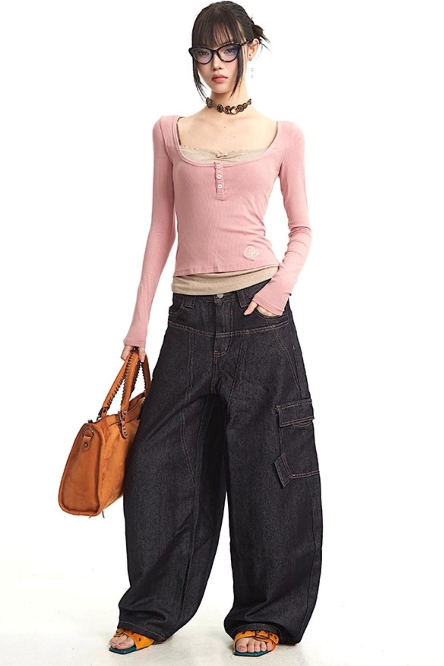 Slim Fit Fake Two-Piece Long Top