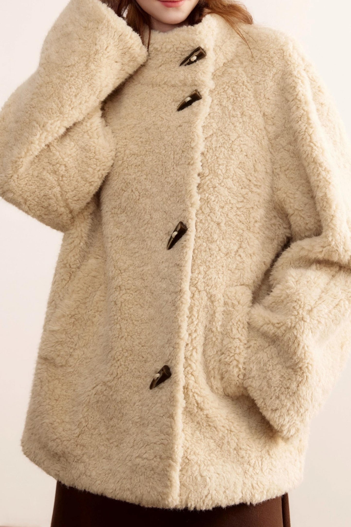 Stand-Up Collar Faux Shearling Coat