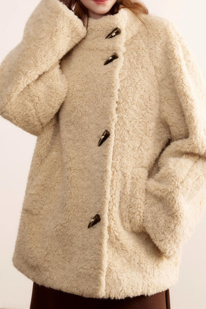 Stand-Up Collar Faux Shearling Coat