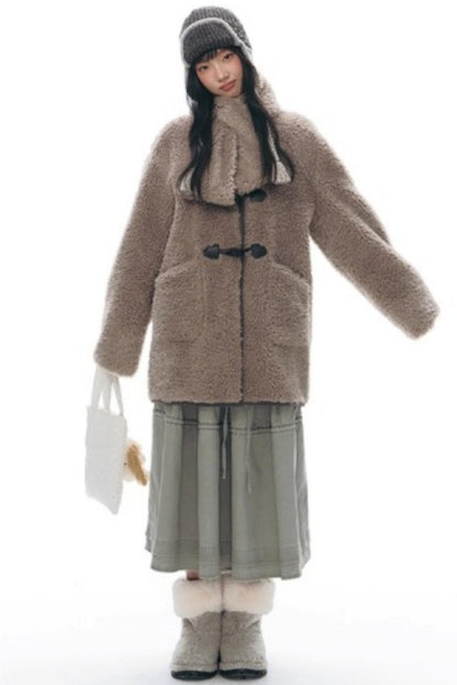 Lamb Wool Horn Button Jacket Set