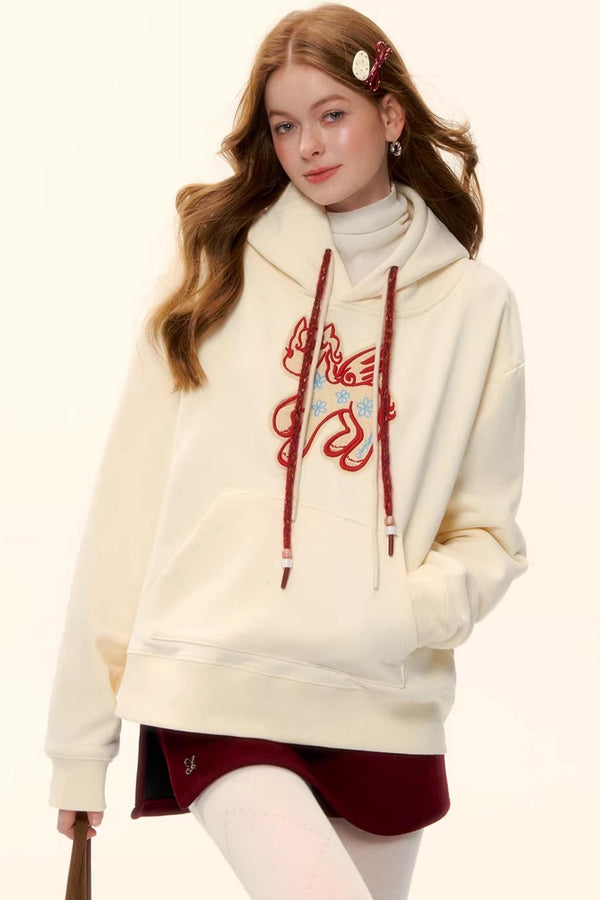 Embroidered Fleece-Lined Hoodie Sweater