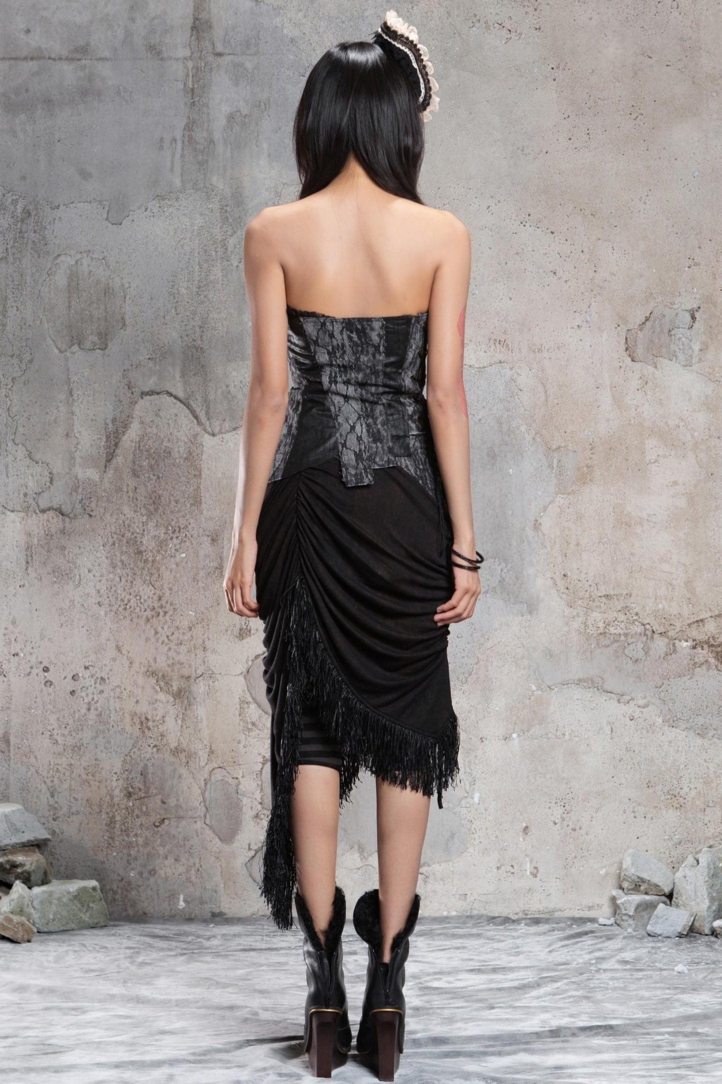 Irregular Patchwork Drawstring Skirt